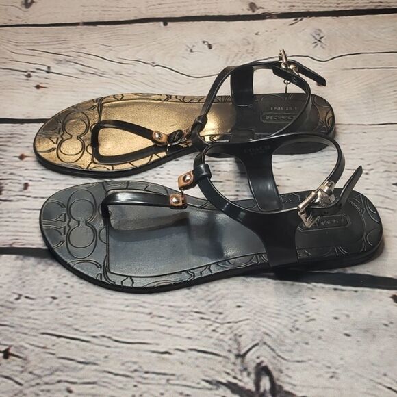 Black Coach 'Piccadilly' Hard Jelly Thong Sandals - 5B - Picture 7 of 8